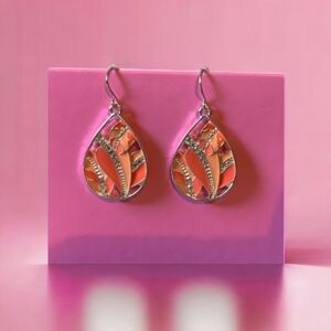 Silver Plated Rhinestone Tear Drop Earrings (PEACH)